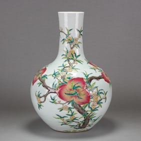 Large Chinese Famille Rose 'Nine Peach' Bottle Vase, 19th/20th Century