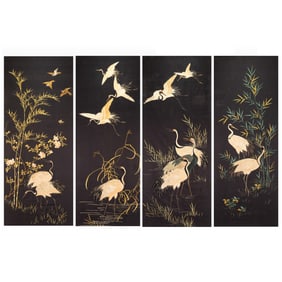 Set of Chinese Embroidered Crane Panels