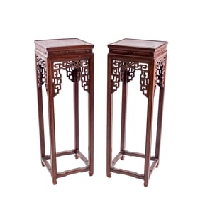 Pair of Chinese Rosewood and Burlwood Stands, 19th Century