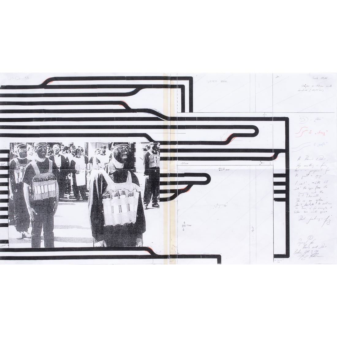 Mixed Media, Franz Ackermann: Franz Ackermann (German, b. 1963), "Remembering Public Territories," 2000, mixed media print, signed, dated, and dedicated right margin, sheet: 19"h x 33"w, overall (with frame): 21.5"h x 35.5"w