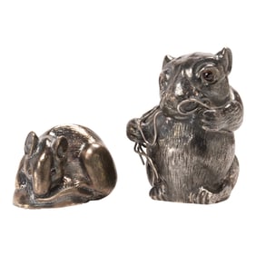 Two Russian Faberge style 875 standard silver animal figures, including a badger and a mouse, each