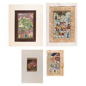 A lot of four Persian lion hunt miniatures