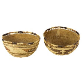 Two California Mission baskets, Hupa or Yurok
