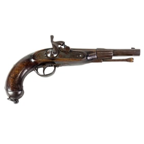 An 1878 English Tower military percussion pistol with attached ramrod