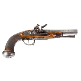 A flintlock pistol with attached ramrod