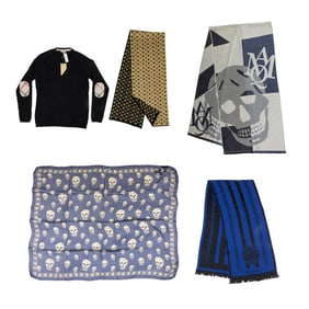 A group of Burberry, Louis Vuitton and Versace accessories and clothing