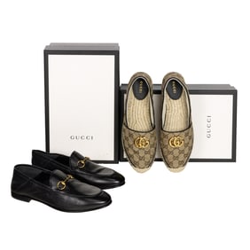 Two pairs of Gucci women's shoes with original boxes