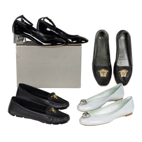 Four pairs of Prada, Versace and McQueen women's shoes