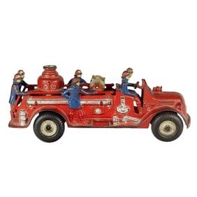 A vintage Arcade painted cast iron fire engine truck