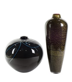 Two Dick Huss studio art glass vases