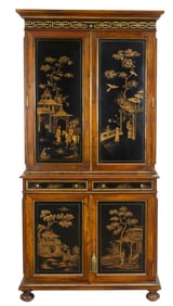 A Chinoiserie paint decorated walnut cabinet