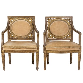 A pair of French Neoclassical armchairs, circa 1850