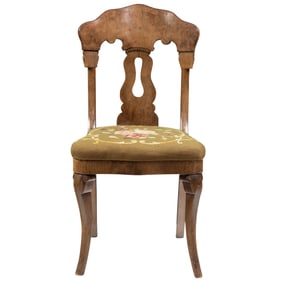 A Continental burl walnut side chair with needlepoint seat