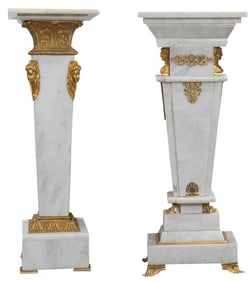 Two Neoclassical style gilt bronze mounted marble pedeslas