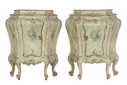 A pair of French bombe commodes, circa 1900
