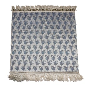 An Iranian Safavid style silk and silver thread boteh tapestry panel woven in silver, lilac and