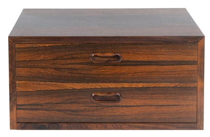 A Scandinavian Modern Bruksbo rosewood two-drawer table top cabinet