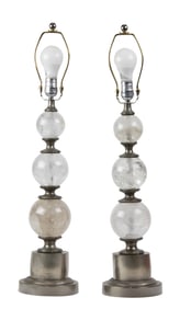 A pair of Contemporary rock crystal table lamps with silvered mounts