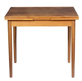 A Danish Modern inlaid teak extension game table with chessboard