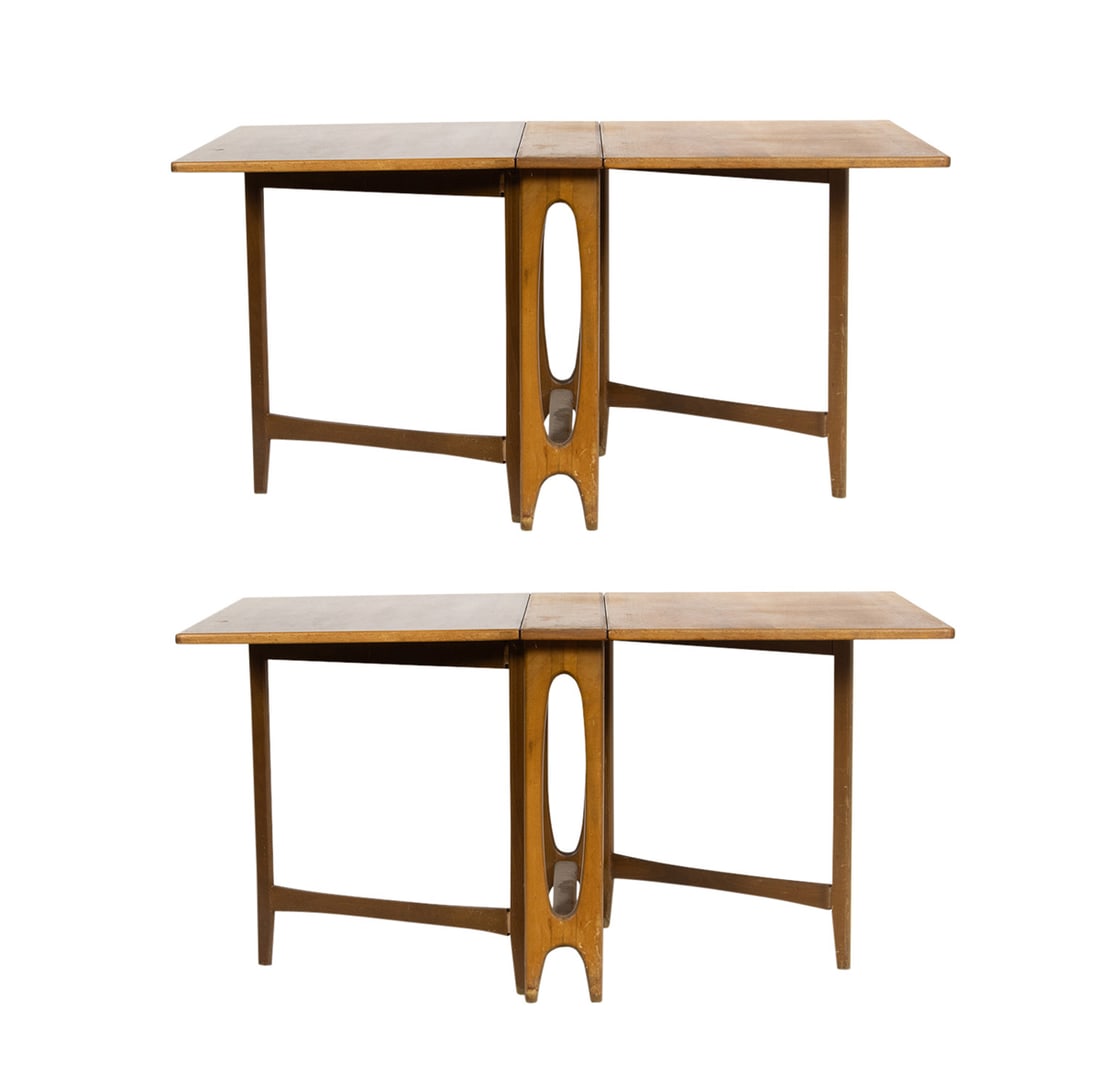 A Bruno Mathsson style 'Maria' teak two-part drop-leaf dining table: A Bruno Mathsson style 'Maria' teak two-part drop-leaf dining table, fully extended 28.75"h x 110'l x 35.5"d