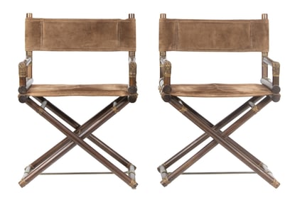 A pair of McGuire rattan safari chairs