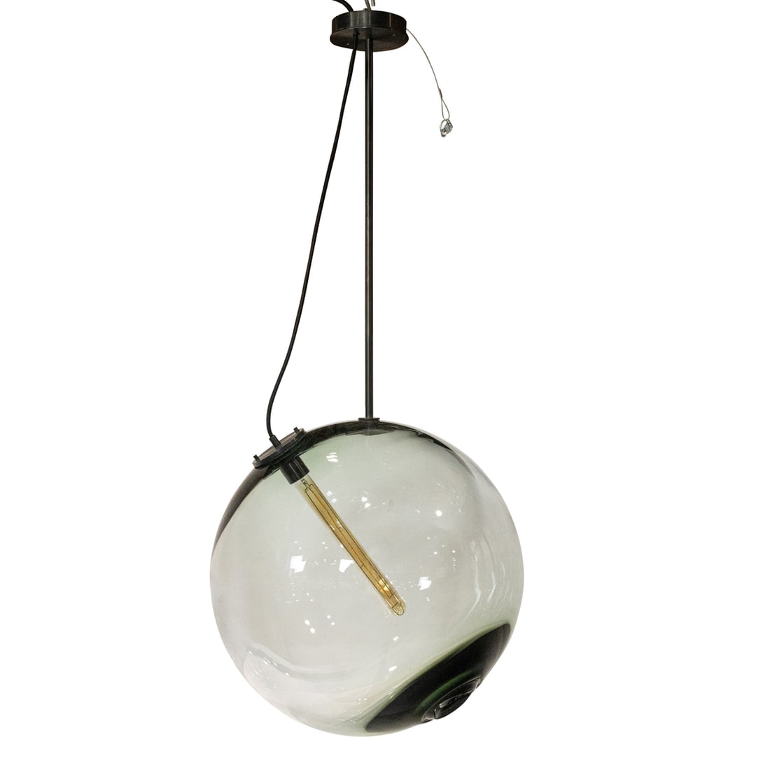 A custom SkLO Studio Float 2.0 pendant light: A custom SkLO Studio Float 2.0 pendant light, designed by design duo Karen Gilbert and Paul Pavlak, with a hand blown Czech glass shade, 20"dia (shade); 45"h (drop from canopy to end of shade)