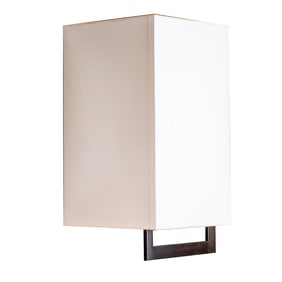 A Modern wall sconce with oil bronze hardware and square paper shade