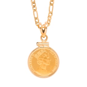 A gold coin and 18k gold pendant-necklace