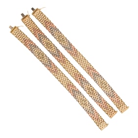Three 14k tri-color gold bracelets