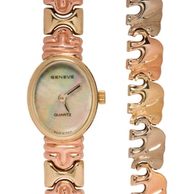 A 14k gold wristwatch and bracelet