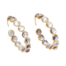 A pair of moonstone and 14k gold hoop earrings