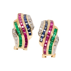 A pair of gem-set and 14k gold earrings