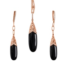 An onyx, diamond and 14k rose gold set