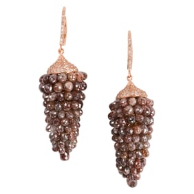 A pair of colored diamond, diamond and 18k rose gold earrings