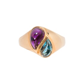 An amethyst, topaz and 14k gold ring