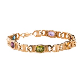A semi-precious and 14k gold link bracelet