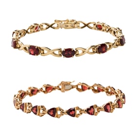 Two garnet and 14k gold bracelets