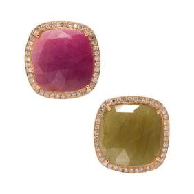 A pair of sapphire, diamond and 18k gold earrings