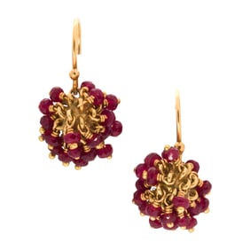 A pair of ruby and 14k gold earrings