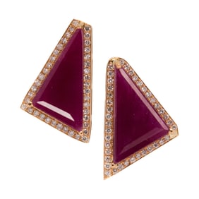 A pair of ruby, diamond and 18k gold earrings