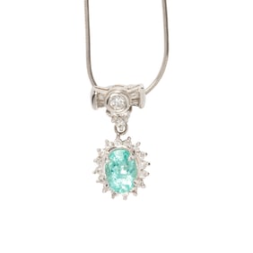 A cuprian tourmaline, diamond and platinum pendant-necklace