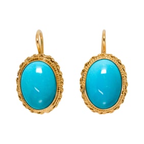 A pair of turquoise and 18k gold earrings