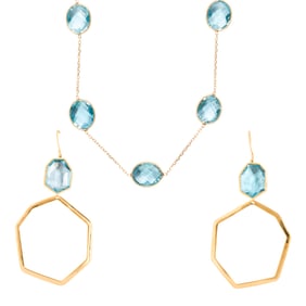 A pair of Ippolita blue topaz and 18k gold earrings
