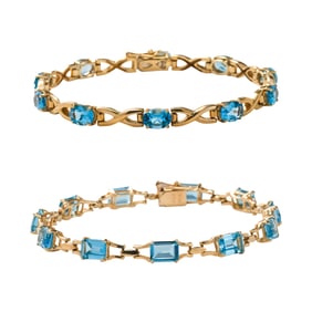 Two blue topaz and 14k gold bracelets