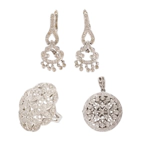 A diamond and 14k white gold jewelry group