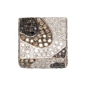 A diamond, colored diamond and 18k white gold ring