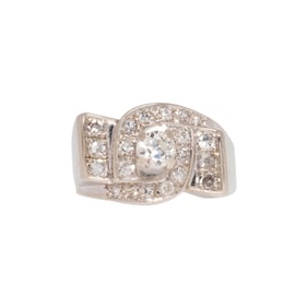 A diamond and 14k white gold ring