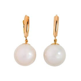 A pair of South Sea cultured pearl and 14k gold earrings