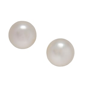 A pair of cultured button pearl and 14k gold stud earrings