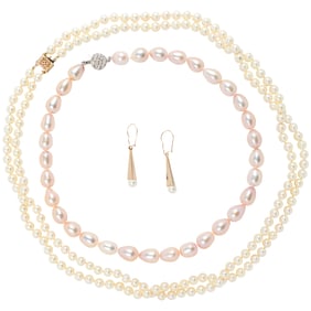 A group of cultured pearl jewelry